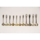 A set of four Victorian Fiddle & Thread salt spoons with oval bowls, London 1849 by Geo. W. Adams; a