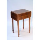 A George III style inlaid mahogany drop-leaf occasional table fitted two drawers to one side, mock