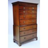 A LATE 18th century FIGURED MAHOGANY CHEST-ON-CHEST with dentil frieze above the cavetto cornice,