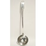 A George III Fiddle pattern soup ladle with circular bowl; London 1802, by Thomas Wallis. (7½ oz)