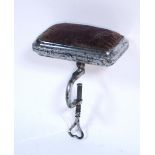 An early/mid 20th century steel sewing clamp with pin cushion to the hinged compartment revealing