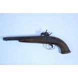 An antique double-barrel flintlock holster pistol, 15¾” long.