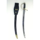 A mid-19th century British policeman’s cutlass with 23” long curved blade & with leather scabbard.