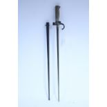 A WWI French rifle bayonet with 20½” long blade, complete with sheath.