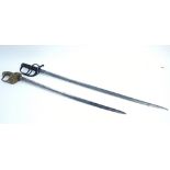 A Victorian Naval Officer’s dress sword with 28” long single-edge blade, shagreen grip, & with