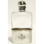 A late Victorian cut glass pocket spirit flask with hinged silver ball-shaped screw cap &