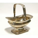 A 19th century Dutch .934 standard rectangular sugar bowl with swing handle & on pedestal foot, 6"