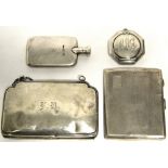 An engine-turned pocket cigarette case, Birmingham 1930 (2.3 oz); a small pocket spirit flask,