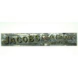 A late 19th/early 20th century verre eglomise shop sign inscribed in gilt "Jacob's Cream