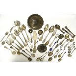 A quantity of mixed foreign flatware; a sterling 6" diam. waiter, etc. (39 oz total).