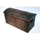 AN EARLY 19th century CONTINENTAL "MARRIAGE" CHEST with all-over painted floral decoration, an