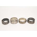 Two silver stiff hinged bangles; a Sterling ditto; & another with embossed leaf decoration. (un-