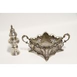 A continental sugar castor, the inverted par-shaped body with spiral fluting & embossed flowers,