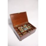 A quantity of costume jewellery, etc., contained in a large mahogany rectangular trinket box with