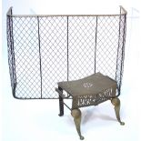 A Victorian wire mesh nursery guard with brass rail, 36" wide x 27" high; & a 19th century brass