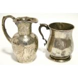 A Victorian ovoid ewer with trefoil neck, tendril handle, & engraved roman-style figure