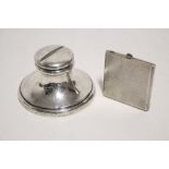 An Edwardian capstan inkwell with pen-rest to the hinged lid, 4¼" diam. across base, Birmingham