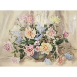 HIBBERT, Phyllis I. (born 1903) A still-life study of mixed flowers, titled: “Flowerpiece – August”.