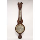 An early 19th century banjo barometer in mahogany case with broken-arch pediment & marquetry