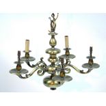 A pair of oxidised brass five-branch chandeliers in the 17th century Dutch style, 25" wide x 21"