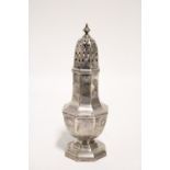 An Edwardian octagonal baluster sugar castor, 8½" high; Chester 1908, by Jay Richard