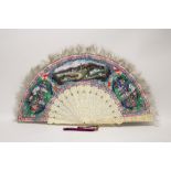 A MID-19th century CANTONESE IVORY FAN, the paper leaf finely painted with a scene at Whampoa, the