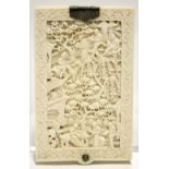 A 19th century Cantonese ivory rectangular note book of seven leaves, the front & back covers finely