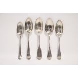 A George III Hanoverian table spoon, London 1774, by I. & M.; an Old English ditto, 1781 by Hester