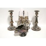 A pair of 19th century 8" candlesticks with round tapered columns & on circular bases; a four-