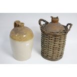 Two stoneware flagons “FORTTS OF MILSOM ST, OATERERS BATH”, 13½” high; & “G. SMALLBONES 3 TUNS INN