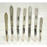 Seven various pocket fruit knives, each with folding silver blade & with mother-of pearl sides (