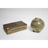 AN EARLY 20th CENTURY HUNTLEY & PALMER NOVELTY “GLOBE” BISCUIT TIN, 6¾” diam.; & AN EARLY 20th