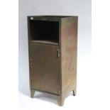 A BROADWAY GREEN STEEL CRAFT TRAY TOP OFFICE CABINET with open recess above two shelves enclosed