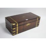 A 19th century large brass-bound mahogany writing slope with fitted interior, 19¾" wide.