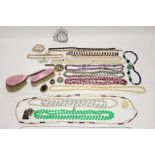 A George V silver & enamelled backed clothes brush & hairbrush, Birmingham 1929; and various items