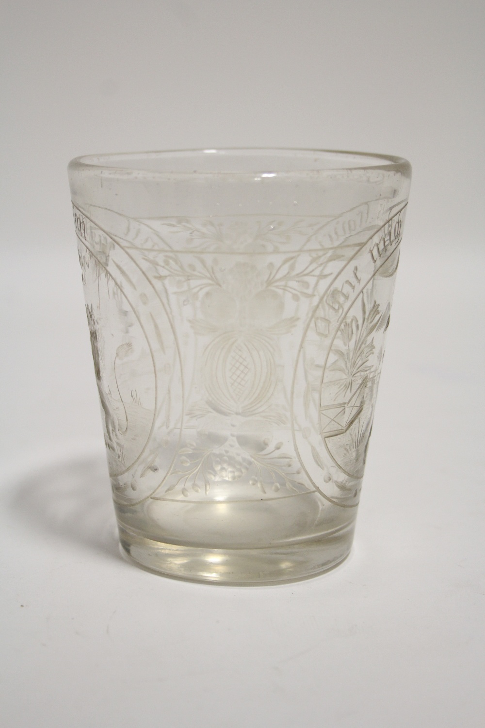 AN 18th Century GERMAN GLASS FUNNEL-SHAPED BEAKER with intaglio engraved heraldic device to one side - Image 5 of 10