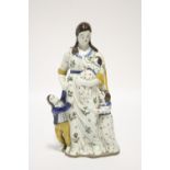 A late 18th/early 19th century Pratt-ware figure group representing Charity; 9" high (lacking