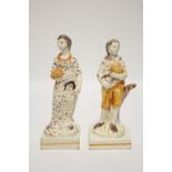 A PAIR OF LATE 18th/EARLY 19th Century PRATT-TYPE STANDING MALE & FEMALE HARVESTER FIGURES, each