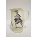 A LATE 18th Century CREAMWARE SLENDER OVOID JUG with rare black transfer theatrical portrait titled: