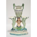 A LATE 18th/EARLY 19th Century STAFFORDSHIRE PEARLWARE VASE GROUP formed as a bi-tailed mermaid