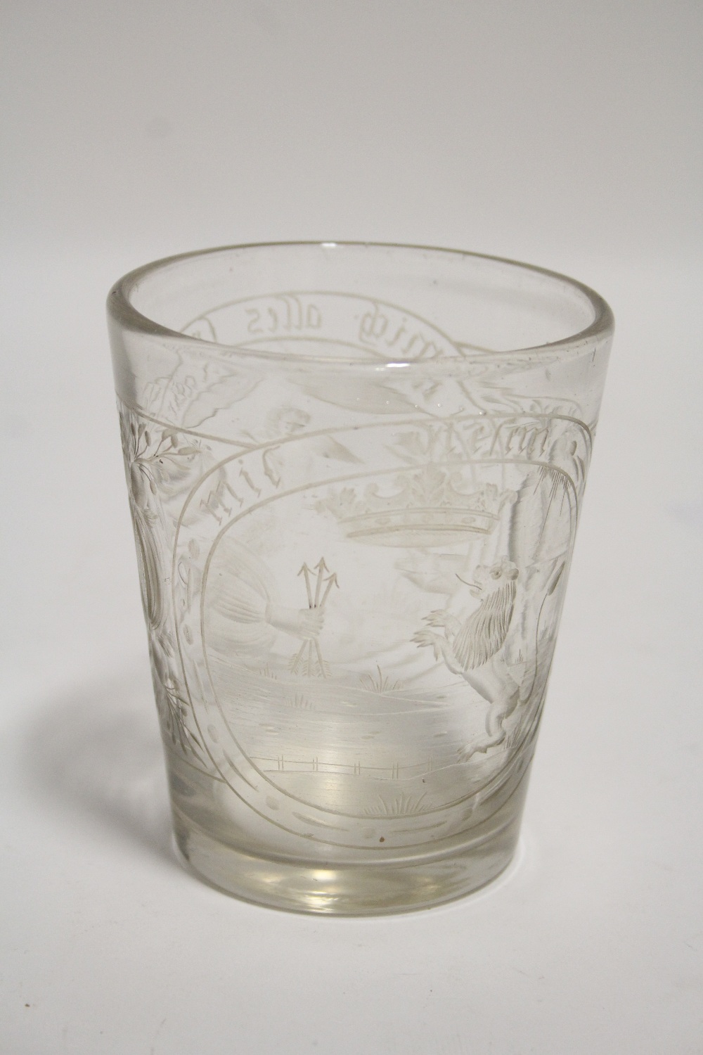 AN 18th Century GERMAN GLASS FUNNEL-SHAPED BEAKER with intaglio engraved heraldic device to one side - Image 2 of 10