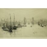 LANGMAID, Rowland R.S.M.A. (1897-1956). Numerous craft on the Thames, with Tower Bridge beyond,