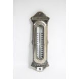 A “T. COLLINS & CO. BRISTOL” steel cased wall thermometer, 13¾” x 4¼”.