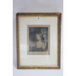 Four 19th century coloured prints & portrait studies, 8¾" x 6¾", in matching glazed gilt frames.