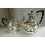 A four piece silver tea set of oval ogee