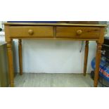A modern pine twin drawer side table, ra