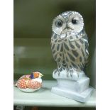 A B & G porcelain model, an owl on a ste