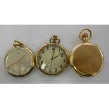 Three yellow metal cased pocket watches,