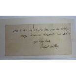 A signed note by the Romantic poet, Robe