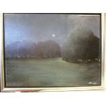 Louis Blondiau - a moonlit park  oil on